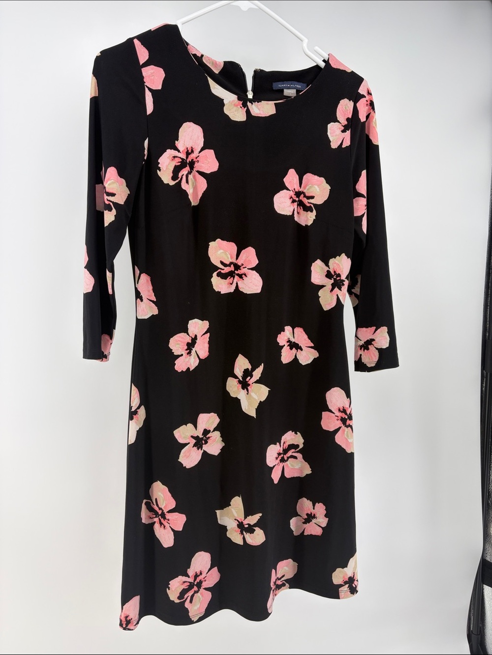 Tommy Hilfiger Women’s Black Mini Dress with pink/cream floral print- Size 2